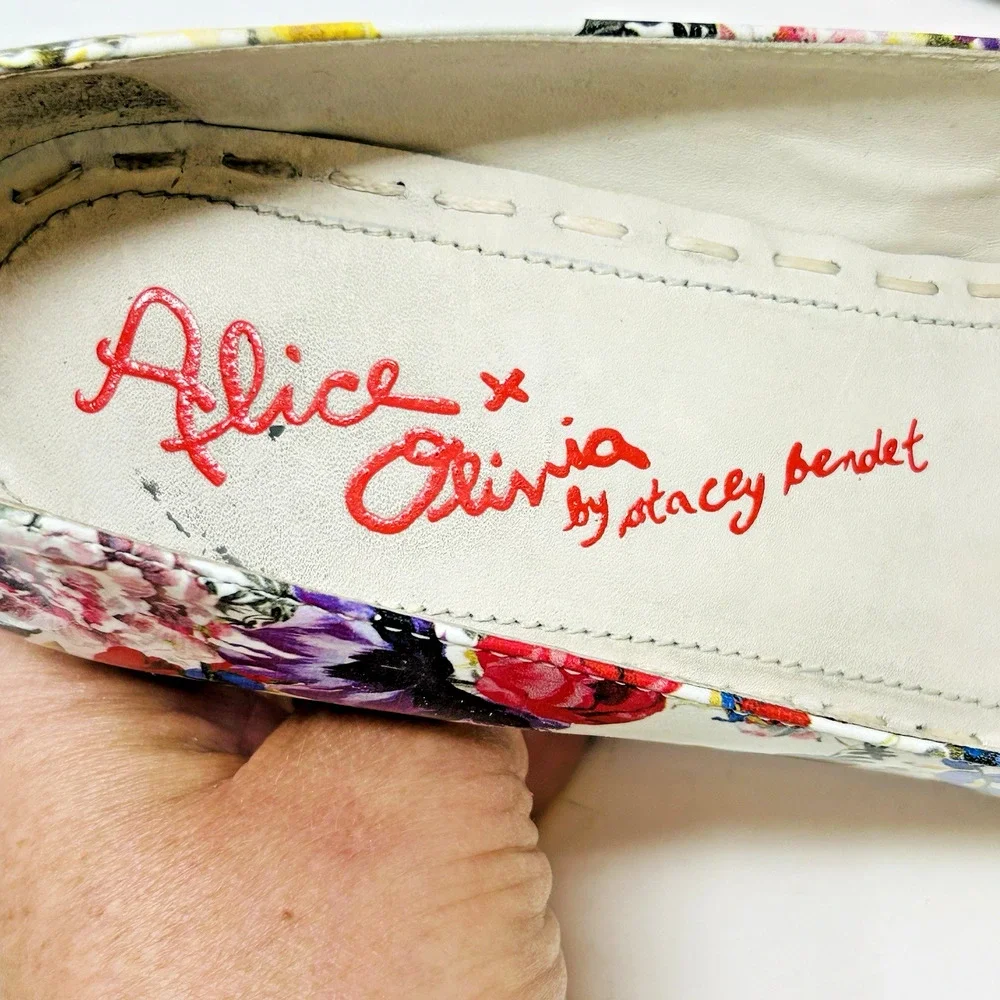 Alice + Olivia Floral Pumps‎ Patent Leather Pointy Toe Stiletto Heels 38.5